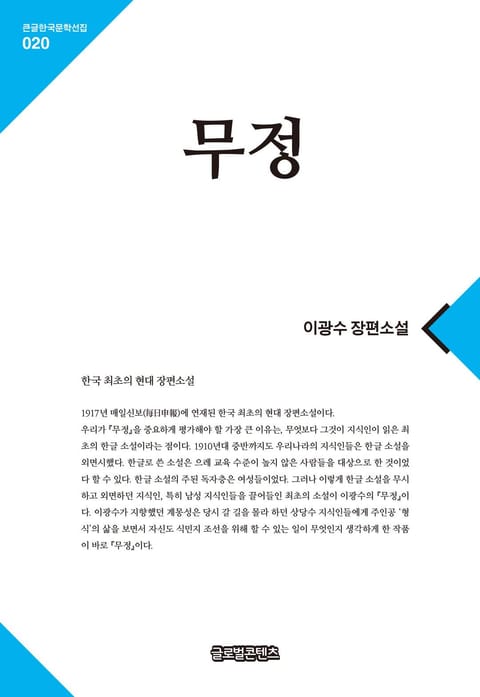 큰글한국문학선집 020: 무정 표지 이미지