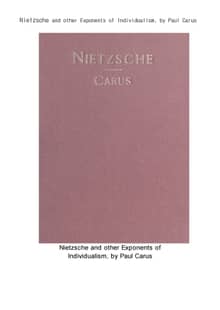 니체와개인주의.Nietzsche and other Exponents of Individualism, by Paul Carus