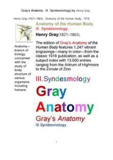 그레이 아나토미의, 제3권 인대학 靭帶學 해부학.Gray’s Anatomy . III. Syndesmology ,by Henry Gray