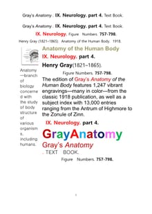 그레이아나토미 해부학의 제9권 4부 신경해부학,신경학. 텍스트책.Gray’s Anatomy . IX. Neurology. part 4. Text Book ,by Henry Gray