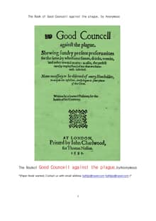 흑사병 역병에 관한 좋은 조언자문.The Book of Good Councell against the plague, by Anonymous