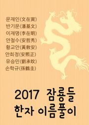 2017 잠룡들 한자 이름풀이 : 문재인(文在寅) 반기문(潘基文) 이재명(李在明) 안철수(安哲秀) 황교안(黃敎安) 안희정(安熙正) 유승민(劉承旼) 손학규(孫鶴圭)